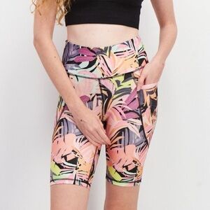 Bebe tropical palm print workout athletic bike shorts